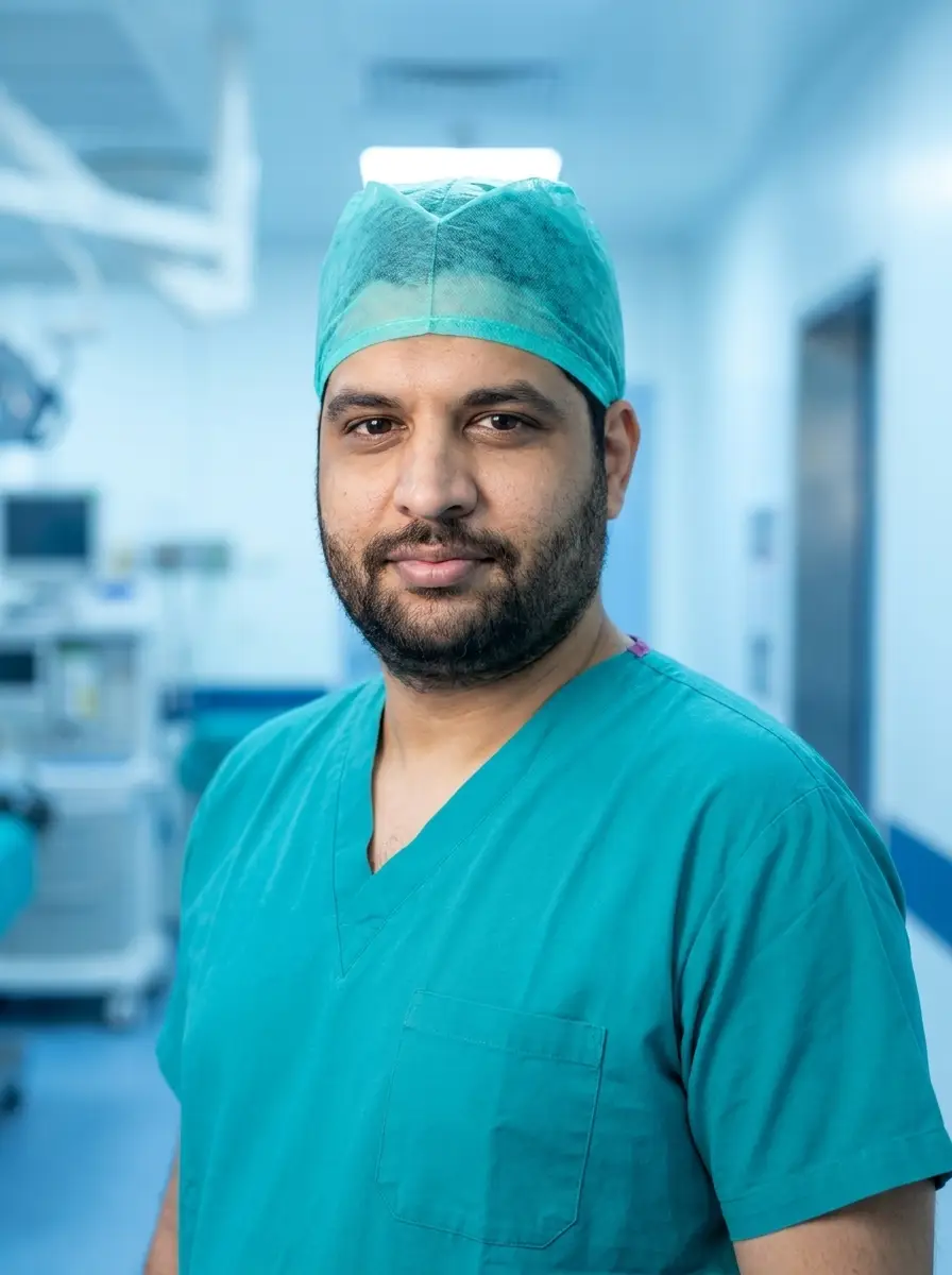 Dr. Aman Khanna in surgical scrubs